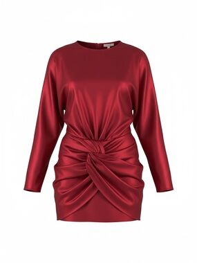 Camila Coelho Red Satin Twist-Knot Long Sleeve Mini Dress